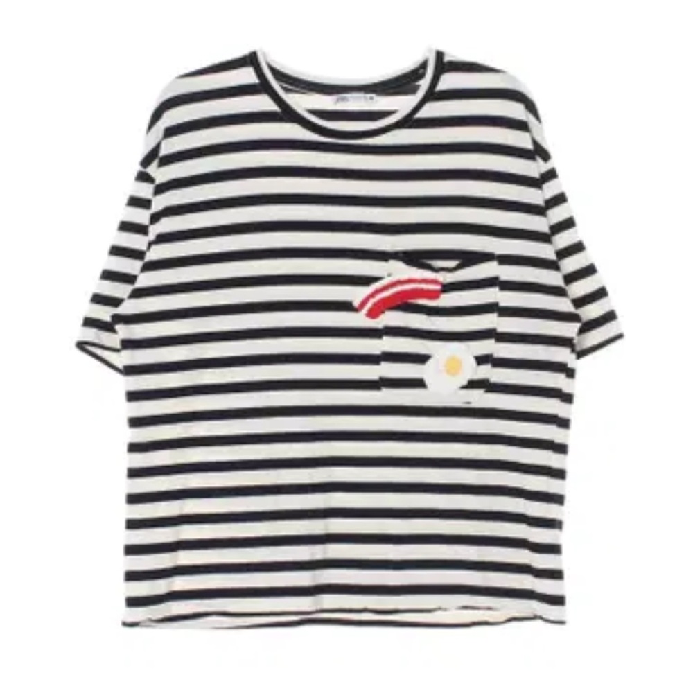 Zara beacon and egg stripped T shirt Sz.S